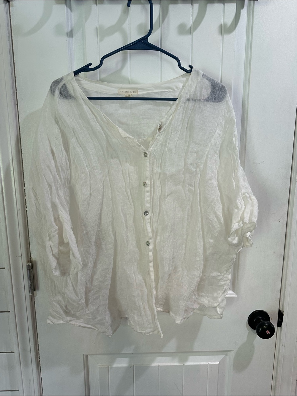 Eileen Fisher White 100% Linen Gauze Dolman Sleeve Oversized Blouse - Picture 2 of 6